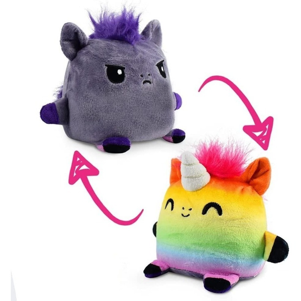 Teeturtle - Reversible Plush - Horse & Unicorn | Rainbow & Gray | Happy & Angry